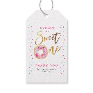 Sweet One Pink Donut Birthday Party Gift Tags