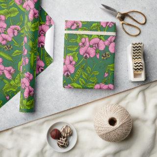 Sweet peas and bumblebees, green and pink