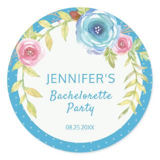 Sweet Pink Blue Boho Floral Bachelorette Party  Classic Round Sticker