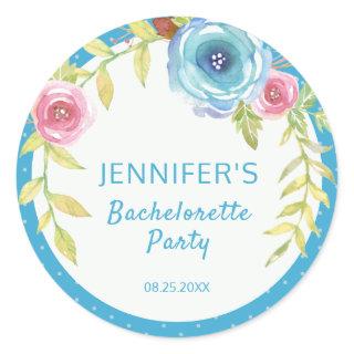 Sweet Pink Blue Boho Floral Bachelorette Party  Classic Round Sticker