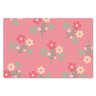 Sweet Pink Daisy Bouquet Retro Pattern  Tissue Paper