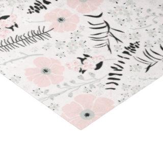 Sweet Pink Gray Whimsical Floral Pattern Tissue Paper