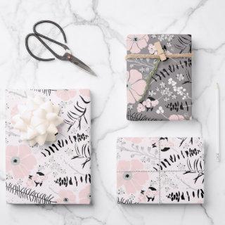 Sweet Pink Gray Whimsical Patterned Flowers  Sheets