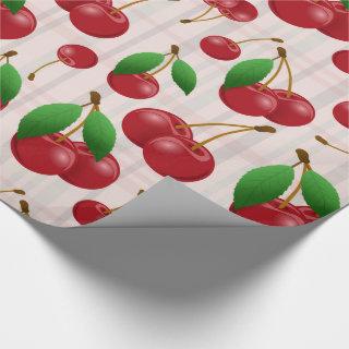 sweet red cherries on pastel plaid