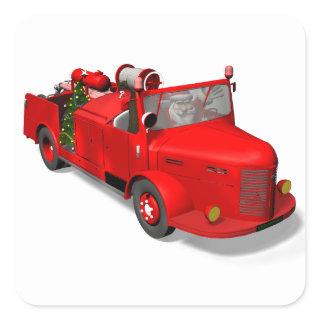 Sweet Santa Claus In Fire Engine Square Sticker