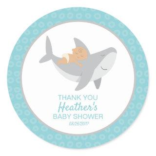 Sweet Shark Baby Shower Classic Round Sticker