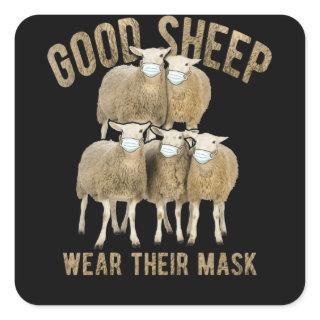 Sweet Sheep Good Sheep Wear Their Mask Animal Square Sticker