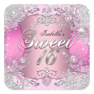Sweet Sixteen Sweet 16 Pink snowflake Tiara 2 Square Sticker