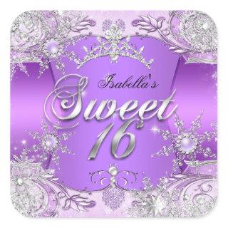 Sweet Sixteen Sweet 16 Purple snowflake Tiara 2 Square Sticker