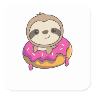 Sweet Sloth Funny Animals In Donut Faults Square Sticker