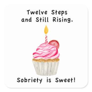 Sweet Sobriety: Cupcake with Candle, Recovery Coin Square Sticker