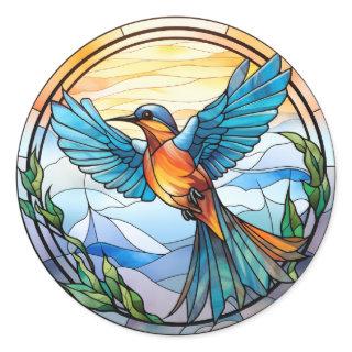 Sweet Stained Glass Bluebird Classic Round Sticker