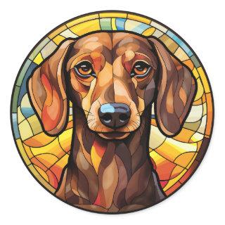 Sweet Stained Glass Dachsund Dog Classic Round Sticker