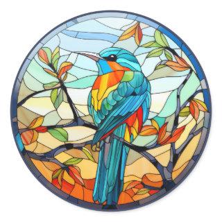 Sweet Stained Glass Kingfisher Bird Classic Round Sticker