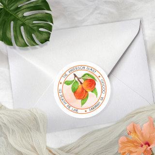 Sweet Summer Peaches Circle Return Address Classic Round Sticker