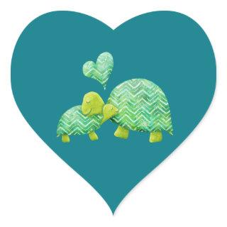 Sweet Turtle Hugs Mom and Baby Heart Sticker