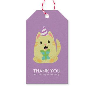 Sweet Yellow Cat Kids Birthday Party Gift Tags