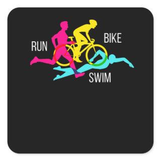 Swim Bike Run Triathlon Sport Athlete Marathon Square Sticker