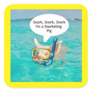 Swimming Pig is snorkeling in the Pond Square Sticker
