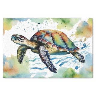 Swimming Sea Turtle Abstract Watercolor  Tissue Paper