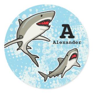 Swimming Sharks, Add Child's Name and Monogram Classic Round Sticker