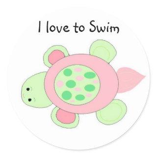 Swimming Turtle Classic Round Sticker