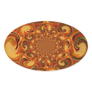 Swirling Pattern: Shades of Orange, Brown & Green Oval Sticker