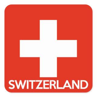 Switzerland country flag symbol name text swiss square sticker
