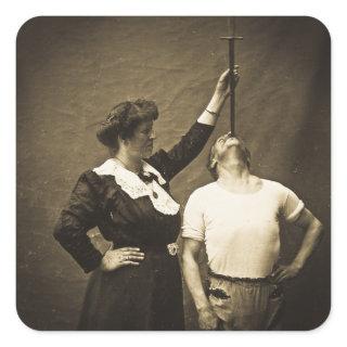Sword Swallower and  Wife Vintage Sideshow Freaks Square Sticker