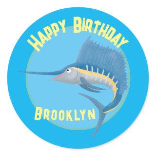 Swordfish sailfish fun cartoon illustration classic round sticker