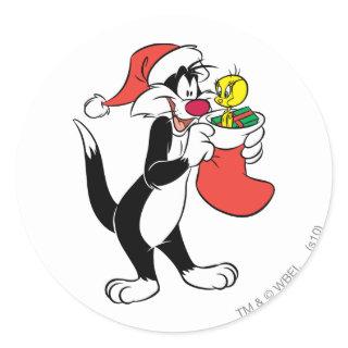 SYLVESTER™ Cat with Stocking Classic Round Sticker