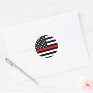 Symbolic Thin Red Line American Flag graphic on a Classic Round Sticker