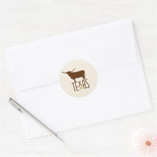 Symbols of Texas, Longhorn, brown Classic Round Sticker