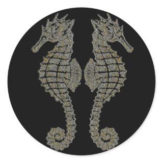 Symmetrical Tribal Seahorses Mirrored Back To Back Classic Round Sticker