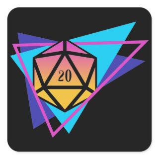 Synthwave D20 Dice Steampunk Tabletop RPG Square Sticker