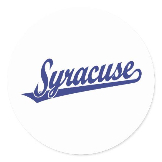 Syracuse script logo in blue classic round sticker