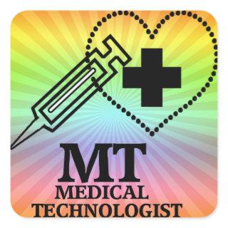 SYRINGE HEART LOGO FOR MT MEDICAL TECHNOLOGIST SQUARE STICKER