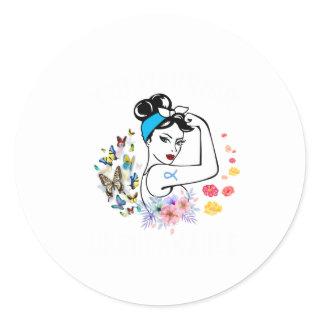 T1D Warrior Woman Type 1 Diabetes Awareness Blue Classic Round Sticker