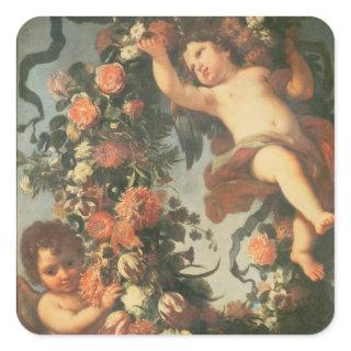 T32714 Two Putti Supporting a Flower Garland Square Sticker