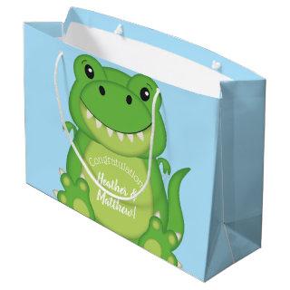 T-Rex Dinosaur Baby Shower Blue Large Gift Bag