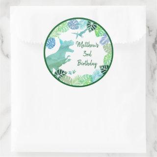 T-Rex Dinosaur Greenery Birthday Classic Round Sticker