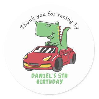 T-Rex Driving Race Car Kids Birthday Party Classic Round Sticker