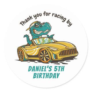 T-Rex Driving Race Car Kids Boys Birthday Party Classic Round Sticker