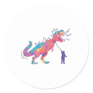 T-Rex on a Leash Classic Round Sticker