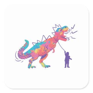 T-Rex on a Leash Square Sticker