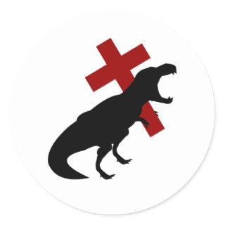 T-Rex With Cross Classic Round Sticker