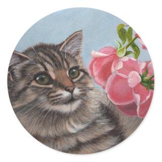 Tabby Cat and Roses Stickers