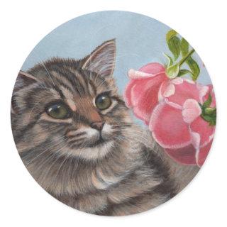 Tabby Cat and Roses Stickers