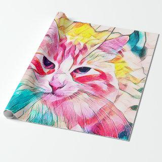 Tabby Cat Design Pink Yellow Teal Art Design