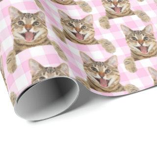 Tabby Cat On Pink Gingham